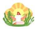 Wellness therapy. Harmonious yoga girl, health balance or meditation on sun background. Treatment on nature, soul mind