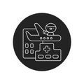 Wellness tourism glyph black icon. Cute character on plane kawaii pictogram. Sign for web page, mobile app, button, logo