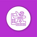 Wellness tourism glyph color icon. Cute character on plane kawaii pictogram.