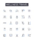 Wellness travel line icons collection. Eco-tourism, Cultural immersion, Adventure holiday, Luxury getaway, Healing