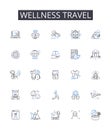 Wellness travel line icons collection. Eco-tourism, Cultural immersion, Adventure holiday, Luxury getaway, Healing