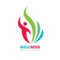 Wellness - vector business logo concept illustration. Abstract human character silhouette with green leaves creative sign. Royalty Free Stock Photo