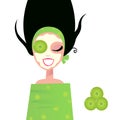 Wellness Woman with facial mask & cucumber green