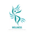 Wellness woman vector logo design. Abstract stylized human character logo sign. Healthcare people concept logo symbol. Royalty Free Stock Photo