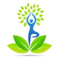 Yoga pose people tree healthy life wellness logo