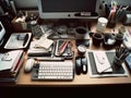 Wellorganized office desk with stationery computer and coffee Royalty Free Stock Photo