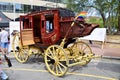 Wells Fargo Stagecoach in Red and Gold. Asheville, NC, USA. September 28, 2019