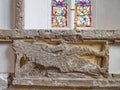 WELLS, SOMERSET, ENGLAND - MARCH 16 2020: Ancient sculptures in the Parish Church of St, Saint Cuthbert. Reredos in the Royalty Free Stock Photo