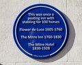 The Mitre Hotel Plaque in Wells, UK