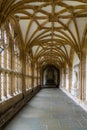 Interior view of one of the corridors of the cloister of the historic Wells Cathedral