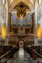 View of the Choir and the church organ inside the historic cathedral of Wells Royalty Free Stock Photo