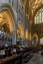 View of the Choir and pulpit inside the historic 12th-century Wells Cathedral
