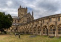 View of the cloister and cemetery of the 12th-centruy Gothic Wells Cathedral in Somerset