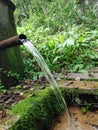 Wellspring with clear drinking water in the forest. A pure, fresh, drinking water from natural source. Royalty Free Stock Photo