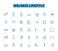 Welness lifestyle linear icons set. Mindfulness, Fitness, Nutrition, Meditation, Self-care, Yoga, Healthy line vector