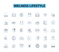 Welness lifestyle linear icons set. Mindfulness, Fitness, Nutrition, Meditation, Self-care, Yoga, Healthy line vector