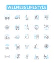 Welness lifestyle vector line icons set. Wellness, Lifestyle, Health, Fitness, Diet, Nutrition, Exercise illustration