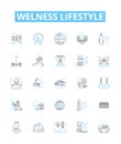 Welness lifestyle vector line icons set. Wellness, Lifestyle, Health, Fitness, Diet, Nutrition, Exercise illustration