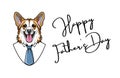 Welsh corgi dog. Fathers day greeting card. Dad gift. Shirt, Necktie, Tie. Vector.