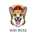 Welsh Corgi king. Queen. Dog portrait. Dog breed. You rule inscription. Vector.