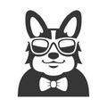 Welsh Corgi Pembroke wit Bowtie and Sunglasses Icon. Cartoon Hipster Style Vector