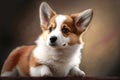 Welsh corgi resting cute pretty pet white. Lying dog looking away. Generative AI