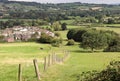 A rural Landscape in Monmouthshire South Wales with village in the distance Royalty Free Stock Photo