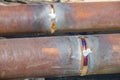 WelWelded butt joints of the Du150 pipeline from refractory steel, welded by manual arc welding without subsequent heat treatment.