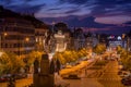 Wenceslas Square with equestrian statue of saint Vaclav in front of National Museum during a night in Prague, Czech Republic Royalty Free Stock Photo