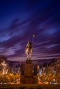 Wenceslas Square with equestrian statue of saint Vaclav in front of National Museum during a night in Prague, Czech Republic