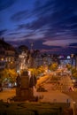 Wenceslas Square with equestrian statue of saint Vaclav in front of National Museum during a night in Prague, Czech Republic