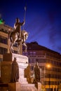 Wenceslas Square with equestrian statue of saint Vaclav in front of National Museum during a night in Prague, Czech Republic