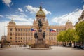 Wenceslas Square with equestrian statue of saint Vaclav in front of National Museum in Prague, Czech Republic Czechia