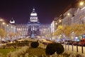 Wenceslas Square at night. Prague, Czechia Royalty Free Stock Photo