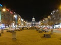 Night View of Wenceslas Square with National Museum in Prague Royalty Free Stock Photo