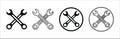 Wench icon set. Crossed wrench tool with ratchet icon set. Symbol and sign of hand tool, mechanic job, technical, setup,