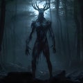 wendigo in deep forest graphic illustration