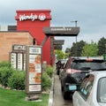 Wendy`s fast Food Restaurant drive thru.