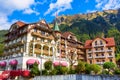 Wengen, Switzerland town view and mountains Royalty Free Stock Photo