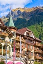 Wengen, Switzerland town view and mountains Royalty Free Stock Photo