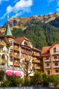 Wengen, Switzerland town view and mountains Royalty Free Stock Photo