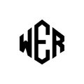 WER letter logo design with polygon shape. WER polygon and cube shape logo design. WER hexagon vector logo template white and Royalty Free Stock Photo