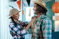 Were gonna be the best scarecrows. a young couple getting dressed for halloween at home. Royalty Free Stock Photo