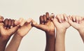 Were stronger together. a group of unrecognizable people holding one anothers thumbs in a single line.