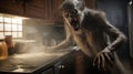 Creepy Werewolf Ghost In Kitchen: Ultra Realistic Volumetric Lighting Photo