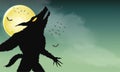 Werewolf howling on green spooky night background