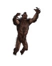 Werewolf mythical fantasy wolfman creature leaping forward with outstretched arms. Isolated 3D illustration