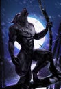 Werewolf sitting and howling pose