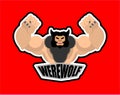 Werewolf sport logo. werwolf Sports team club emblem. wolfman mascot gaming sign. Strong beat symbol Werewolves