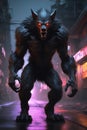 A Werewolf walking through the Streets, shot body photo, creepy, unsettling, intricate, high detail